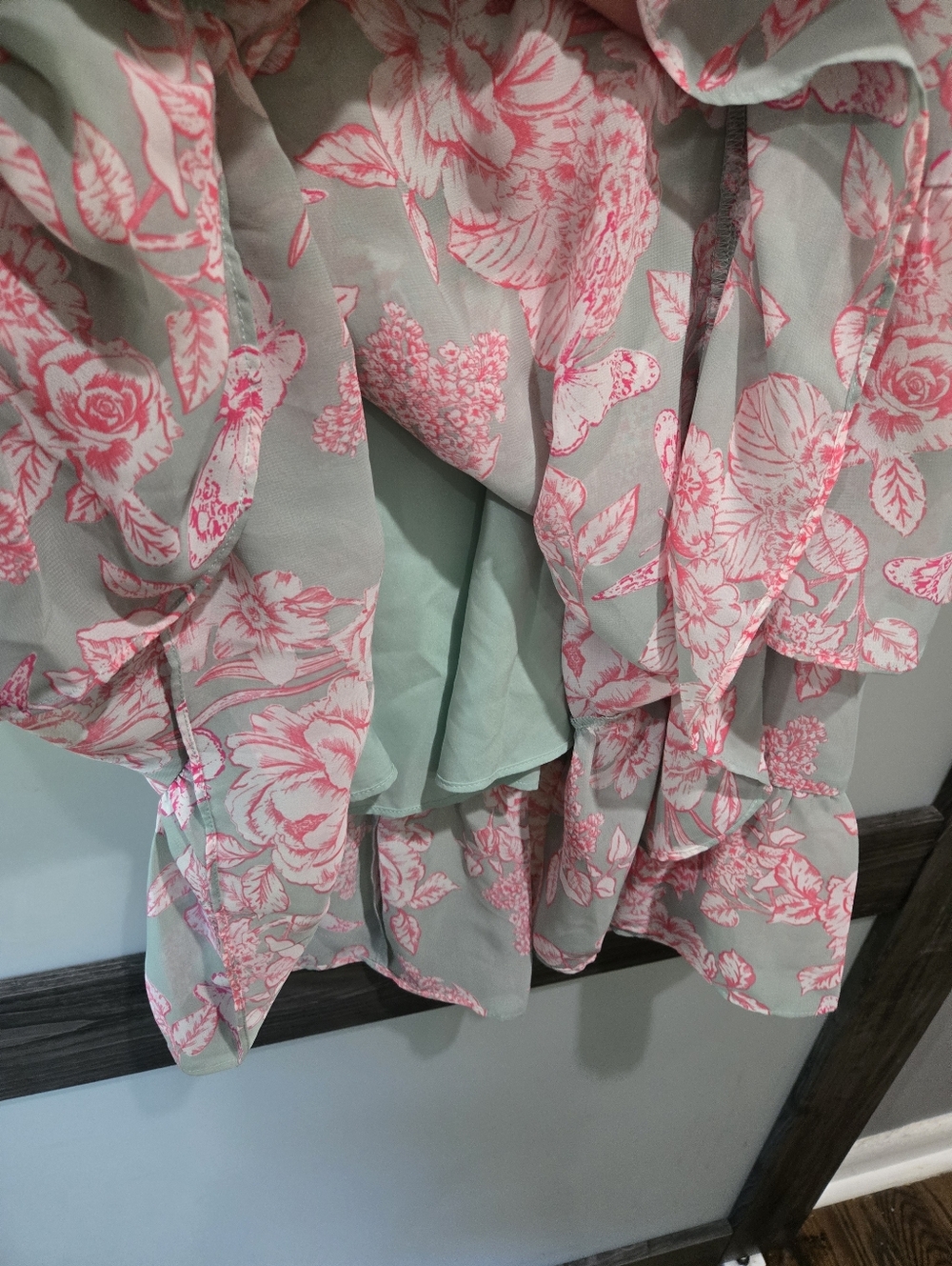 Eliza J Mint Pink Floral Print Tier Ruffle Kentucky Derby Dress Midi  Size 16 - Picture 3 of 8